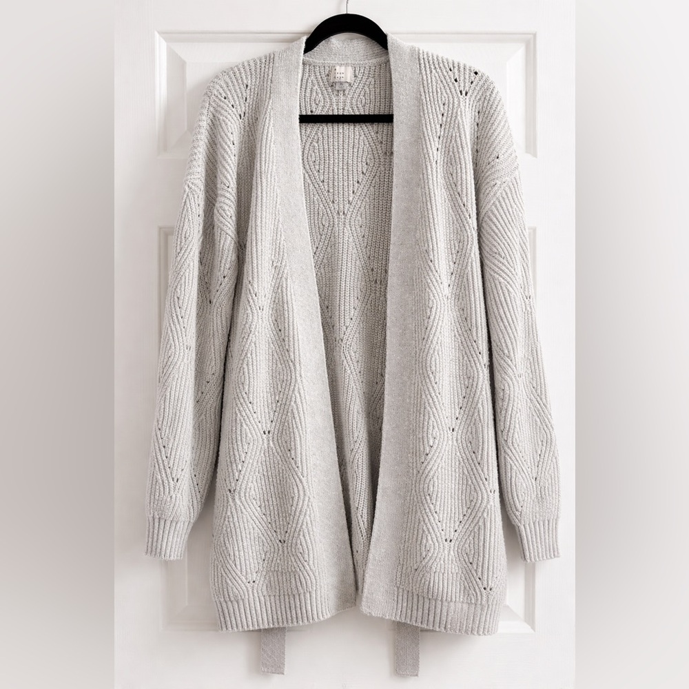 Elegant Gray Women's Sweater cardigan with tie size xl